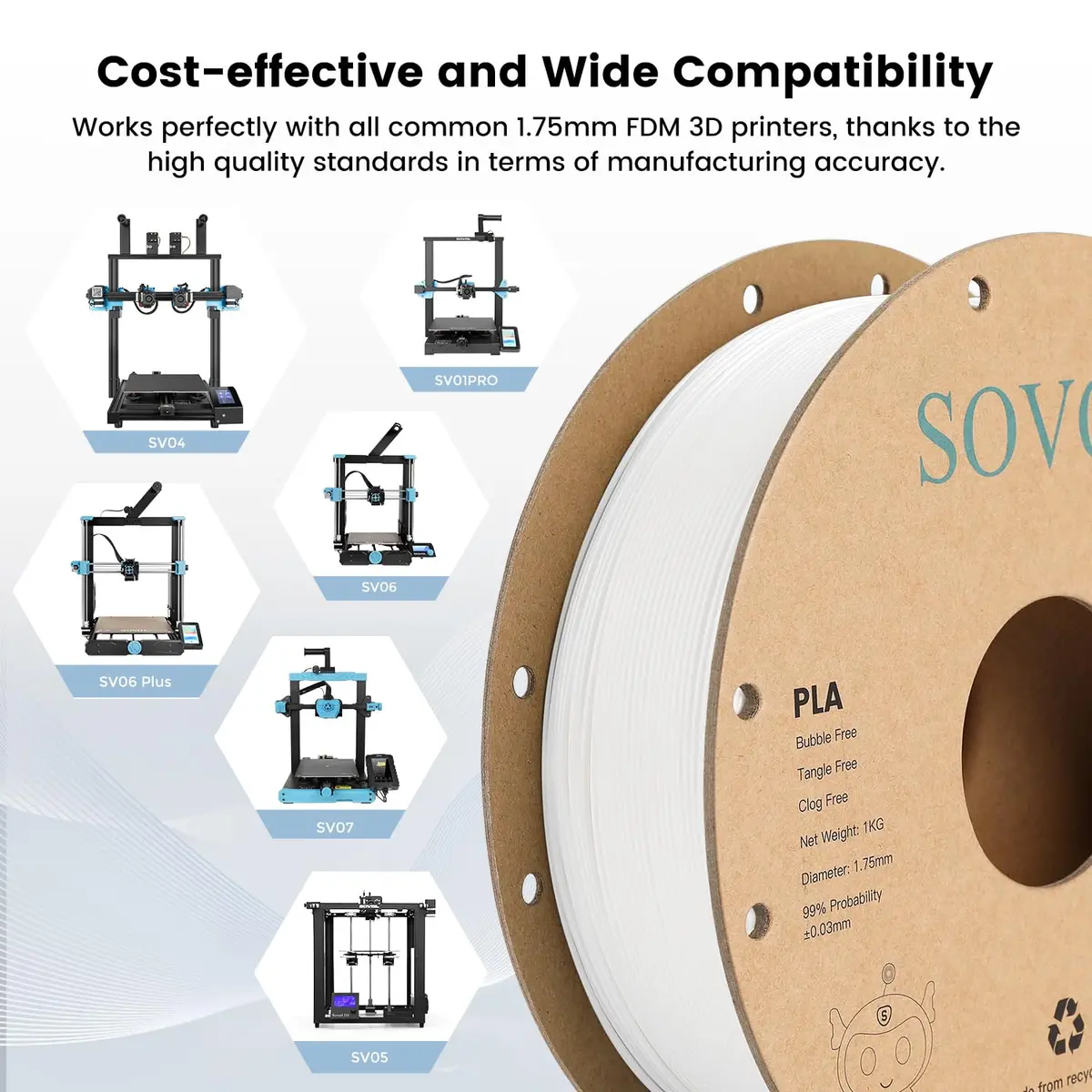 Sovol 3D Printer PLA Filament 2kg Spool Printing Materials, Black & White | 1.75mm, Vacuum Sealed, Environment Friendly - view 8