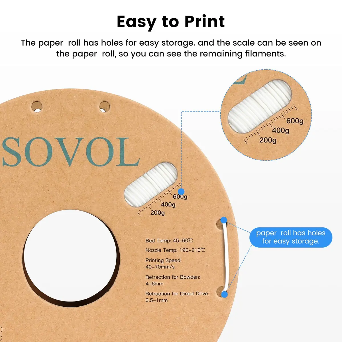 Sovol 3D Printer PLA Filament 2kg Spool Printing Materials, Black & White | 1.75mm, Vacuum Sealed, Environment Friendly - view 3