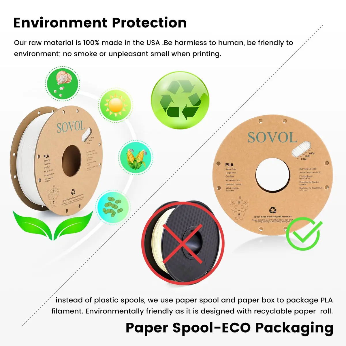 Sovol 3D Printer PLA Filament 2kg Spool Printing Materials, Black & White | 1.75mm, Vacuum Sealed, Environment Friendly - view 4