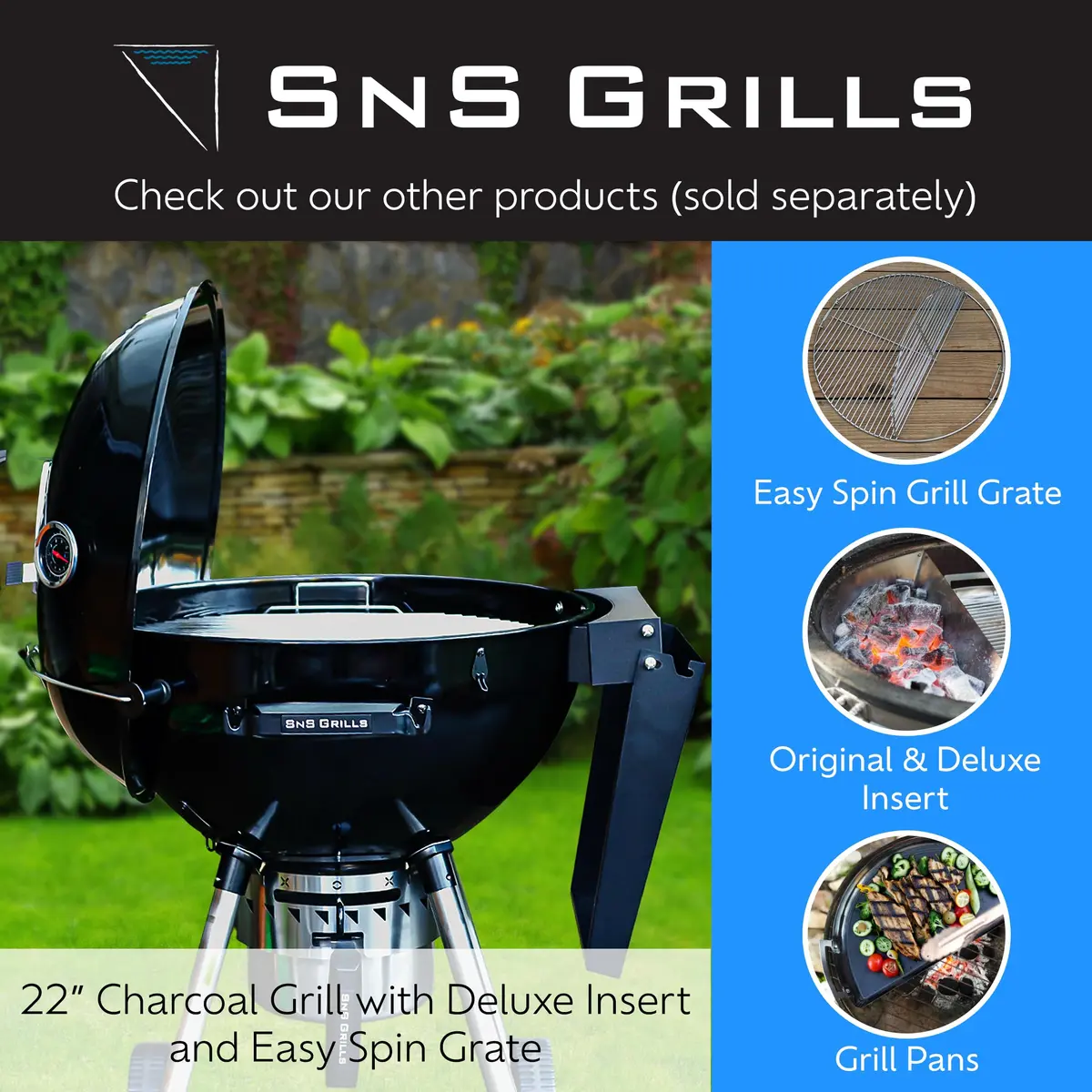 Slow 'N Sear EasySpin Charcoal Grill Cooking Grate 22" | Rust-Resistant Stainless Steel - view 7