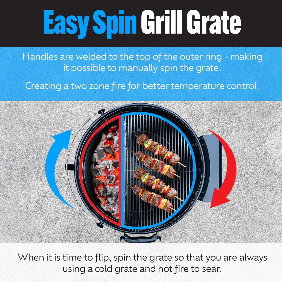 Slow 'N Sear EasySpin Charcoal Grill Cooking Grate 22" | Rust-Resistant Stainless Steel - view 3