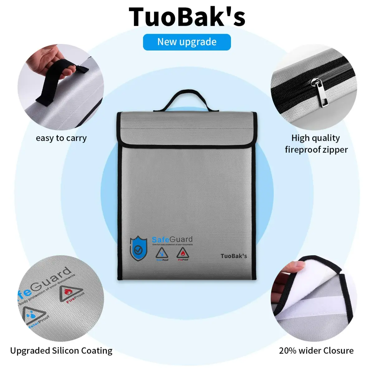 TuoBak's Fireproof Waterproof Document Bag with Zipper, Heat Insulated Organizer 40cm x 32cm x 8cm | Protects Valuables in India - view 5