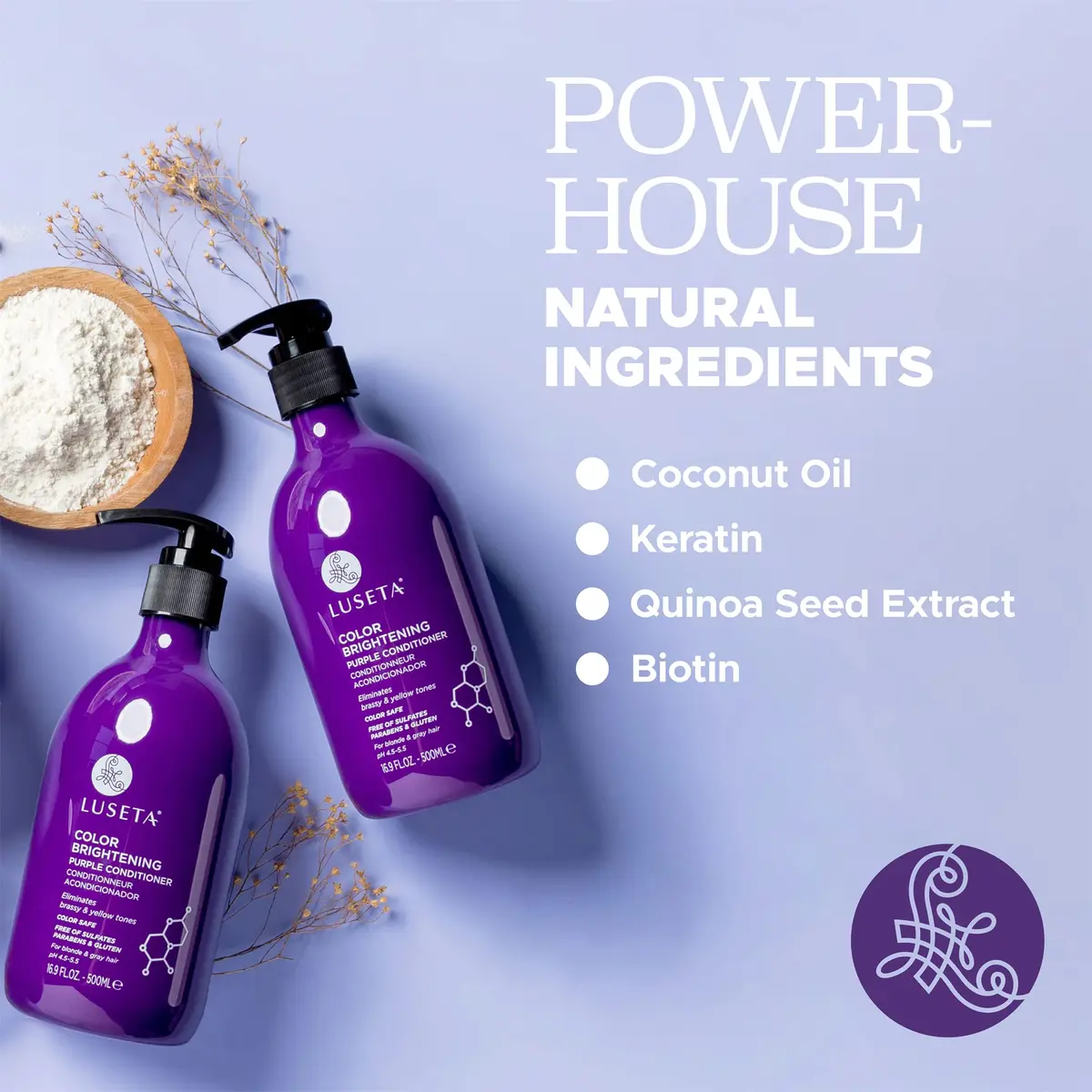 L LUSETA Purple Conditioner for Colored, Grey, Blonde & Dry/Damaged Hair | Sulfate & Paraben Free, 16.9oz - view 3