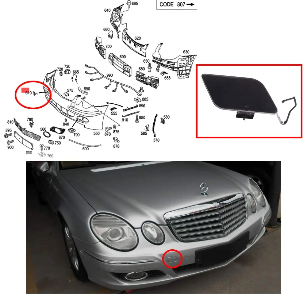 CNUPSM Front Bumper Tow Hook Cover Cap Compatible with Mercedes 2007-2009 E Class W211 | Unpainted Black ABS - view 3