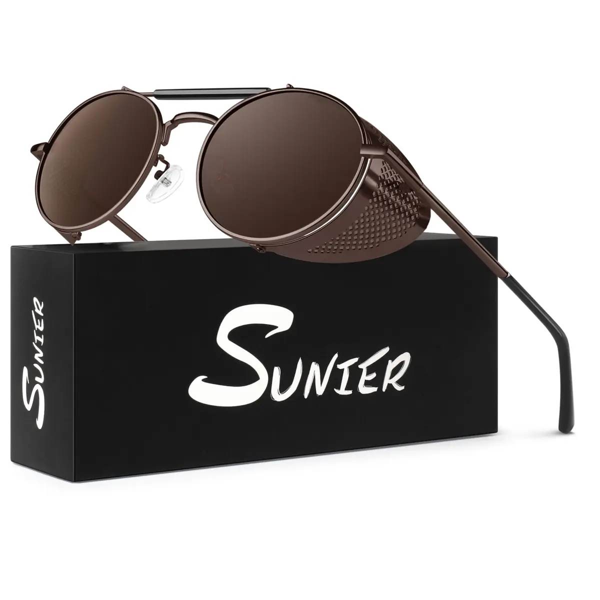 Sunier Round Polarized Steampunk Sunglasses Men Women Side Shield Goggles | UV400 Protection - main product image
