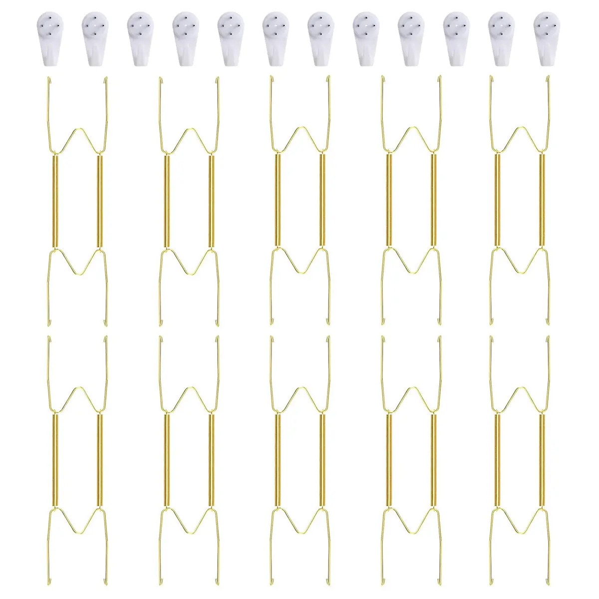Fasunry 10 Piece Plate Hangers, 10 Inch Brass Wall Plate Hangers, Golden, for 8.5-10.5 Inch Plates - main product image