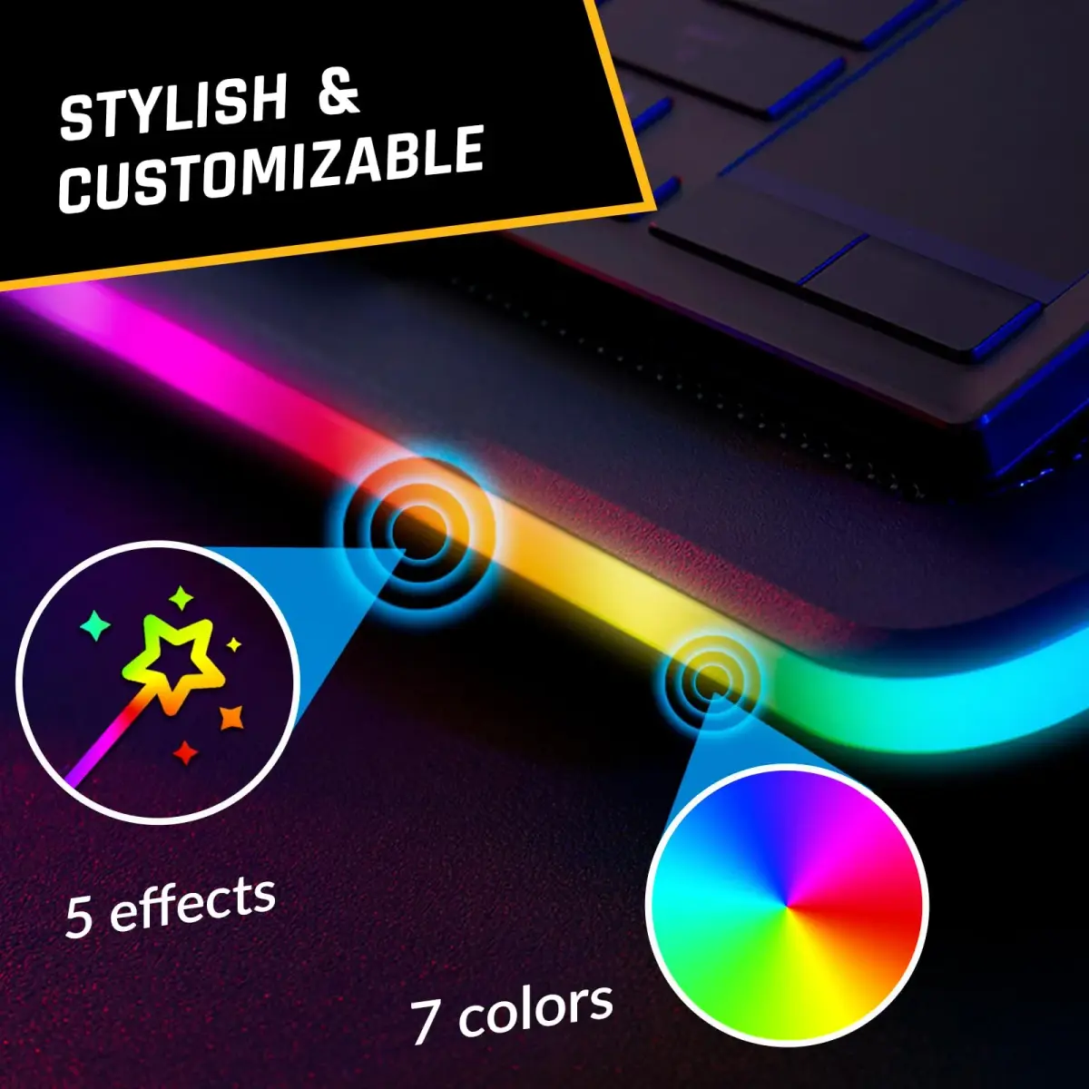 KLIM Ultimate RGB Laptop Cooling Pad with LED Rim | 42.5cm (16.7") x 31.5cm (12.4") Black Cooling Stand - view 5