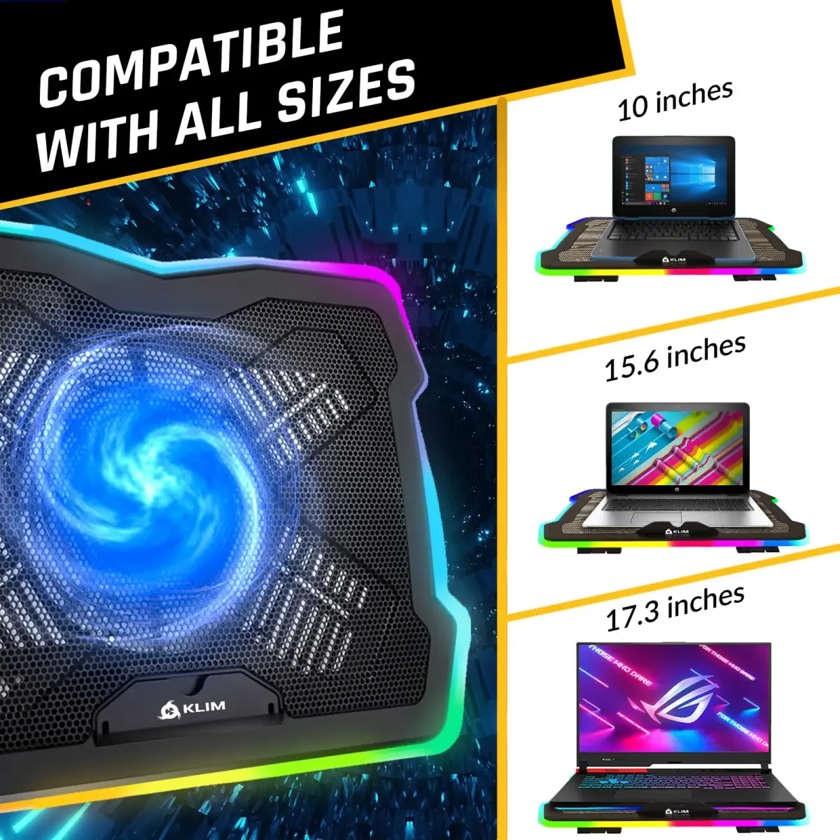 KLIM Ultimate RGB Laptop Cooling Pad with LED Rim | 42.5cm (16.7") x 31.5cm (12.4") Black Cooling Stand - view 4