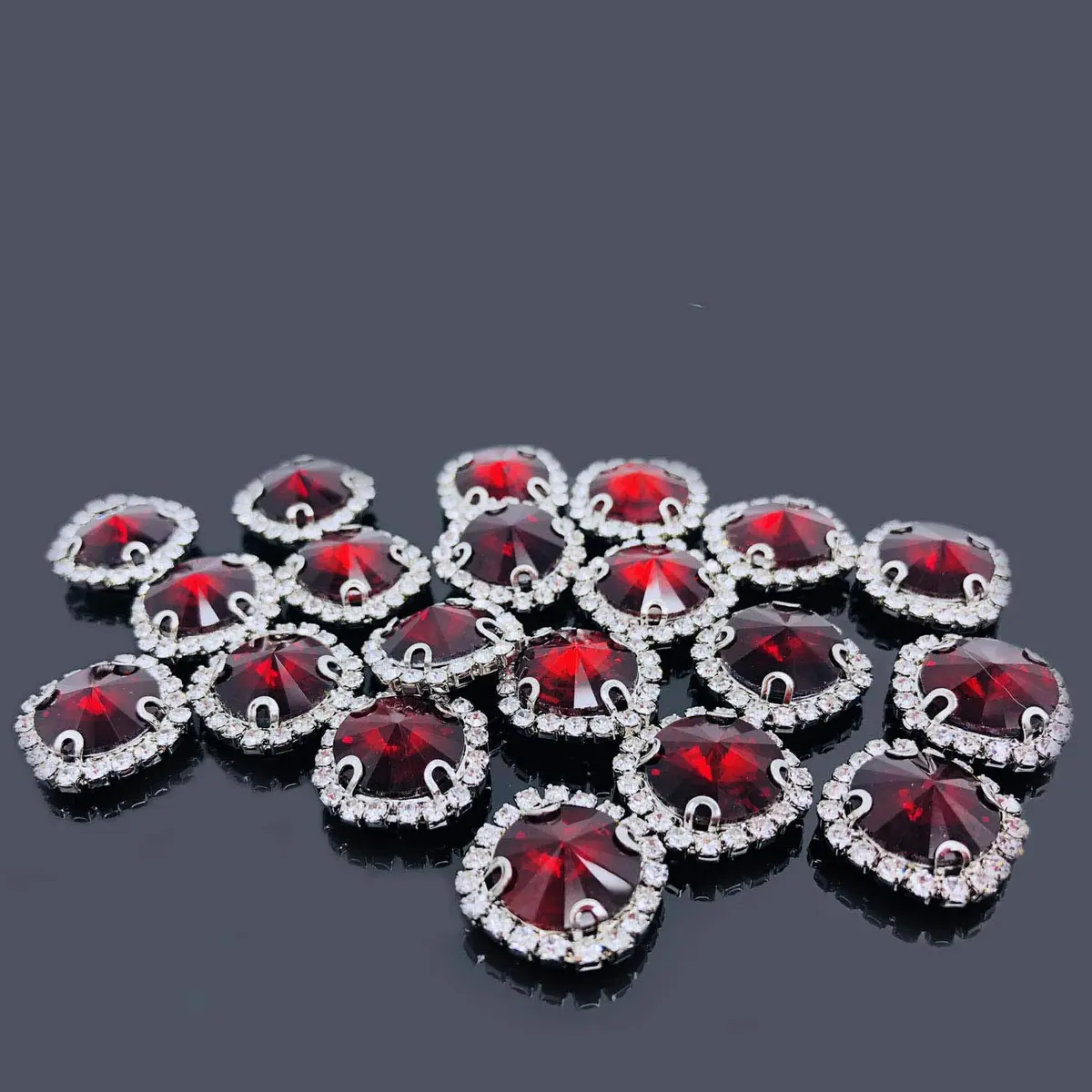 Jyukan Red Sew On Crystals 14mm | Glass Rhinestone Buttons for Weddings & Crafts - main product image