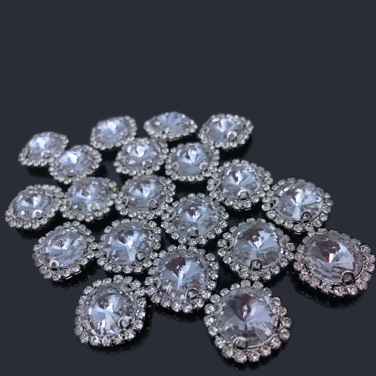 Jyukan Flat Back Rhinestones Buttons 14mm | Sew On Crystals for Clothing & Wedding (20pcs) White - main product image