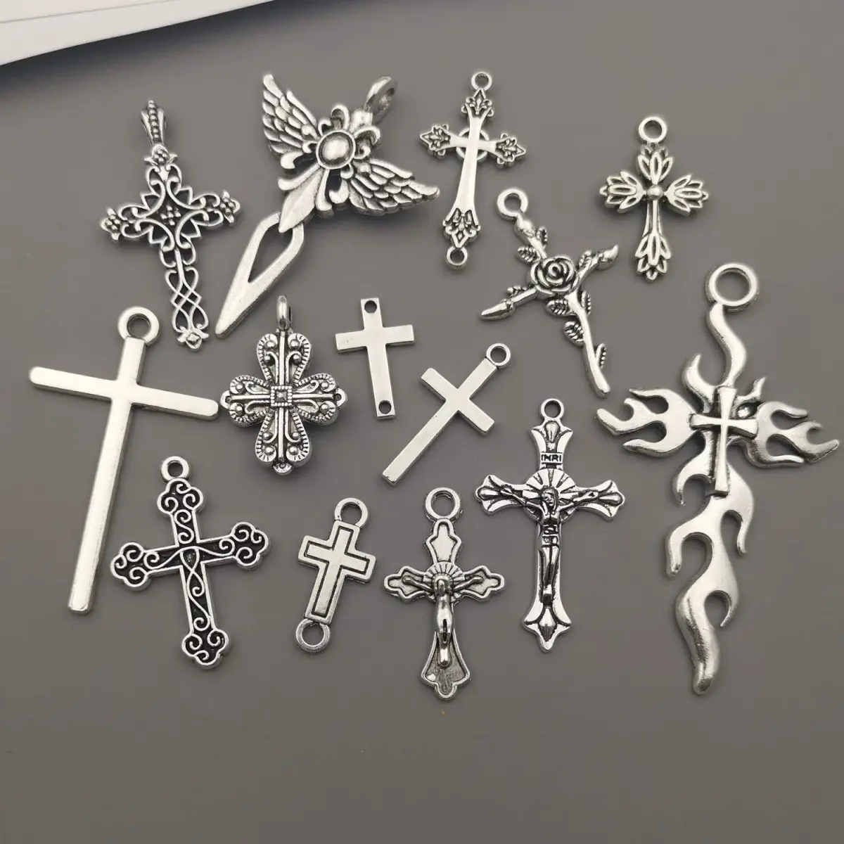 iloveDIYbeads Antique Silver Jesus Christ Cross Charms Pendants 100g (42pcs) | Lead & Nickel Free Zinc Alloy for Jewelry Making - view 4