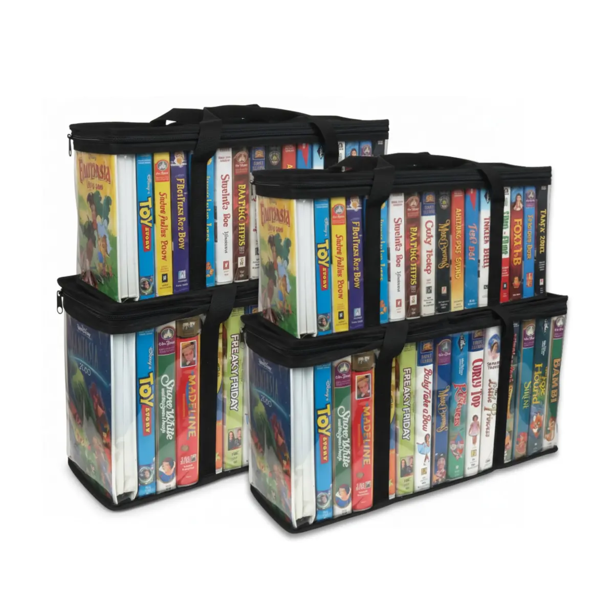 Evelots VHS Storage Bags, 4 Pack, Holds 60 VHS Tapes | Portable Polyester & PVC Movie Organizer - main product image