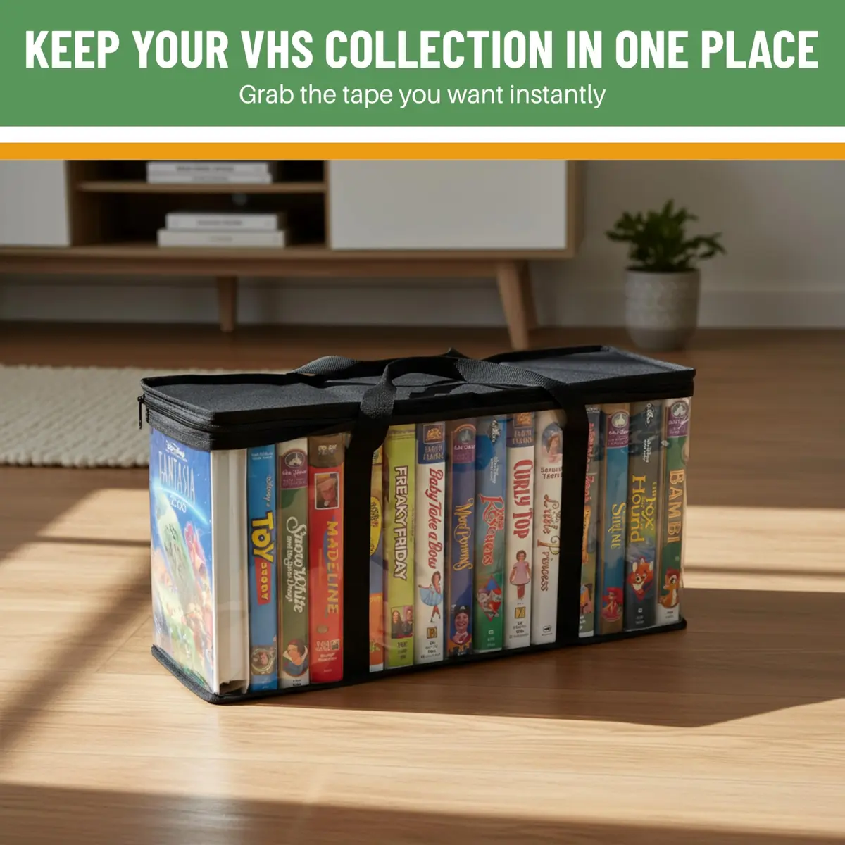 Evelots VHS Storage Bags, 4 Pack, Holds 60 VHS Tapes | Portable Polyester & PVC Movie Organizer - view 6