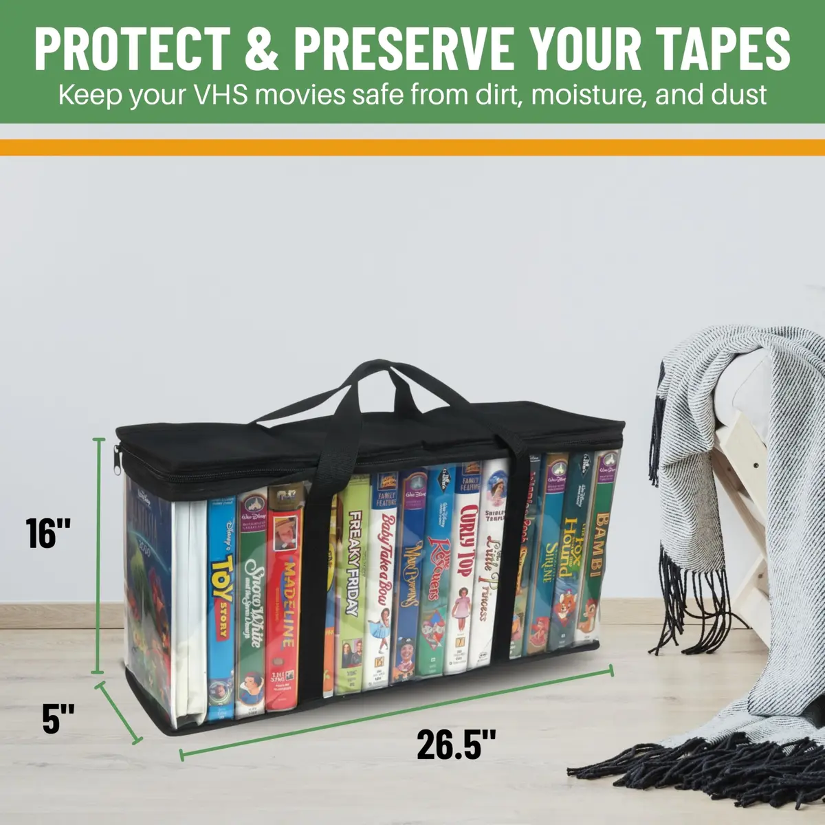 Evelots VHS Storage Bags, 4 Pack, Holds 60 VHS Tapes | Portable Polyester & PVC Movie Organizer - view 3