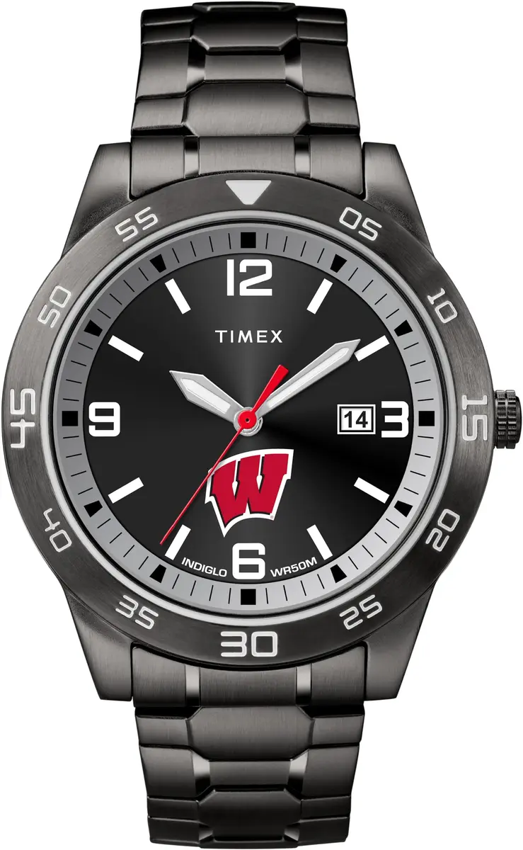 Timex Tribute Men's Collegiate Acclaim 42mm Watch – Wisconsin Badgers with Black Stainless Steel Expansion Band - main product image