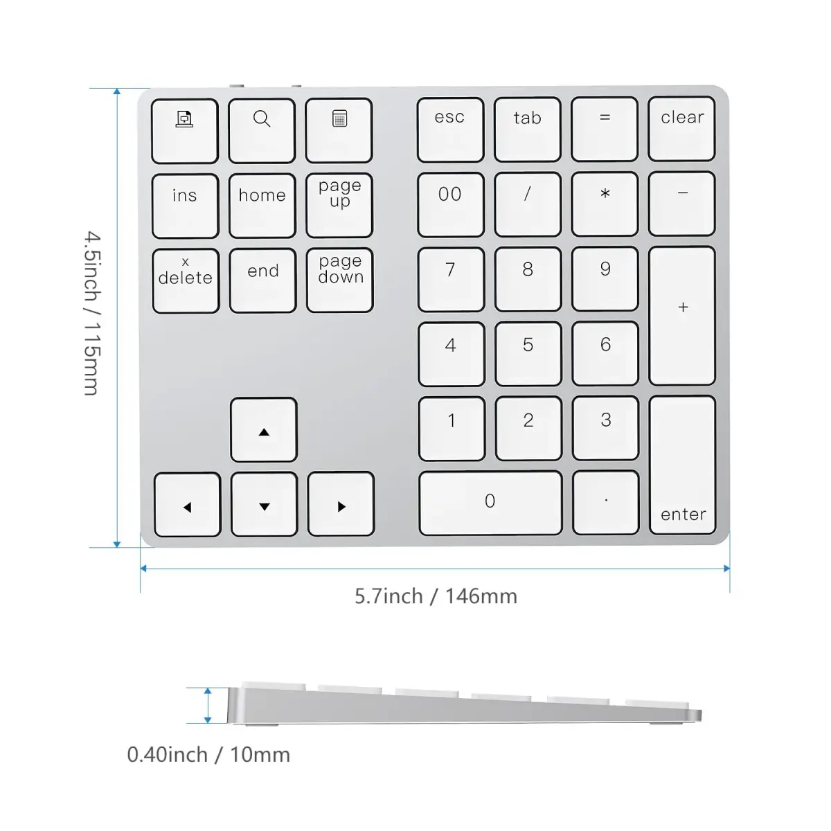 Lekvey Bluetooth Number Pad, Aluminum Rechargeable Wireless Numeric Keypad 34-Keys | Slim External Numpad Keyboard for Laptop, MacBook, iMac, Windows, Surface Pro - view 8