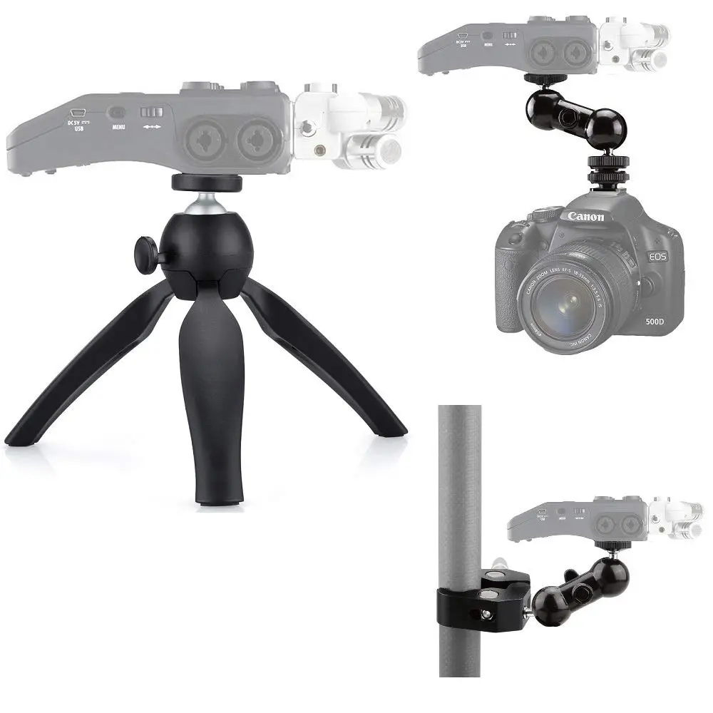 AceTaken 3-in-1 Zoom Recorder Tripod, Clamp Mount & Hot Shoe Kit for Zoom/Tascam Recorders, 14cm Max Height | Aluminum Alloy Construction - main product image