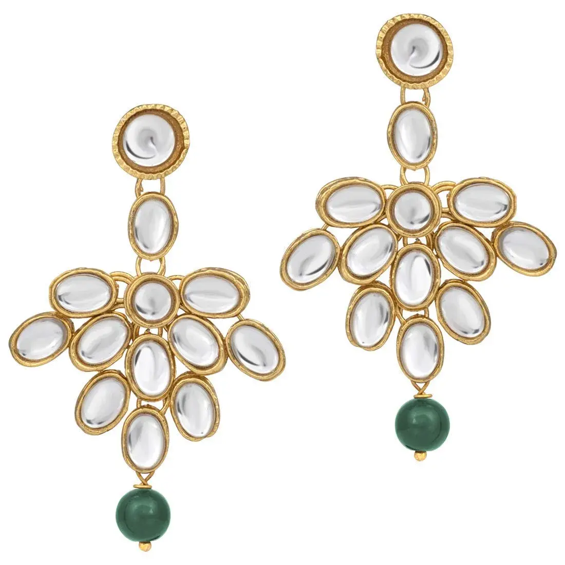 I Jewels White 5 Layer Faux Mother-of-Pearl and Kundan Rani Jewelry Set with Earrings for Women (Green) | Traditional Party Wear - view 5