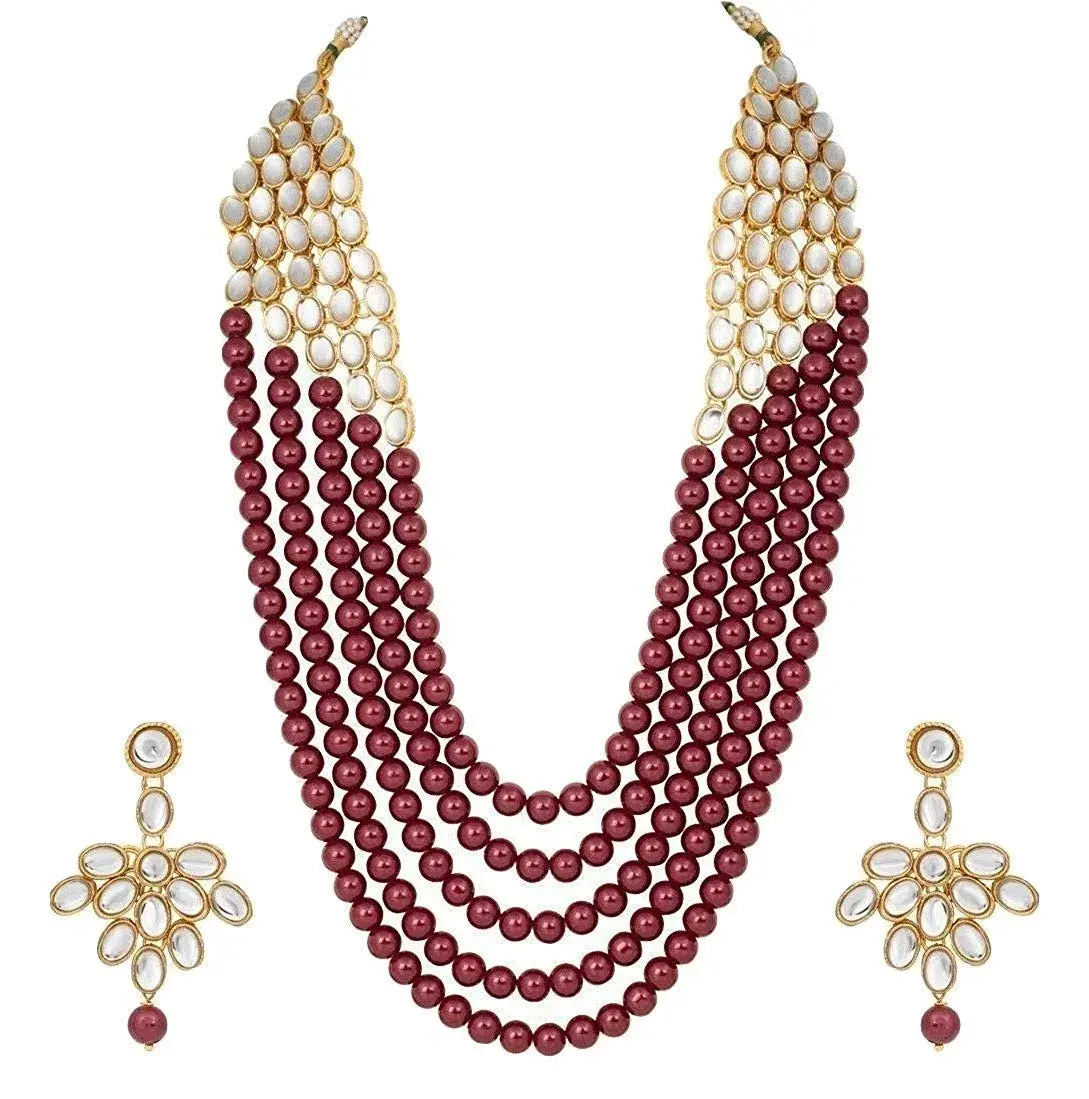 I Jewels White 5 Layer Faux Mother-of-Pearl Rani Jewelry Set with Earrings | Traditional & Festive Wear - main product image