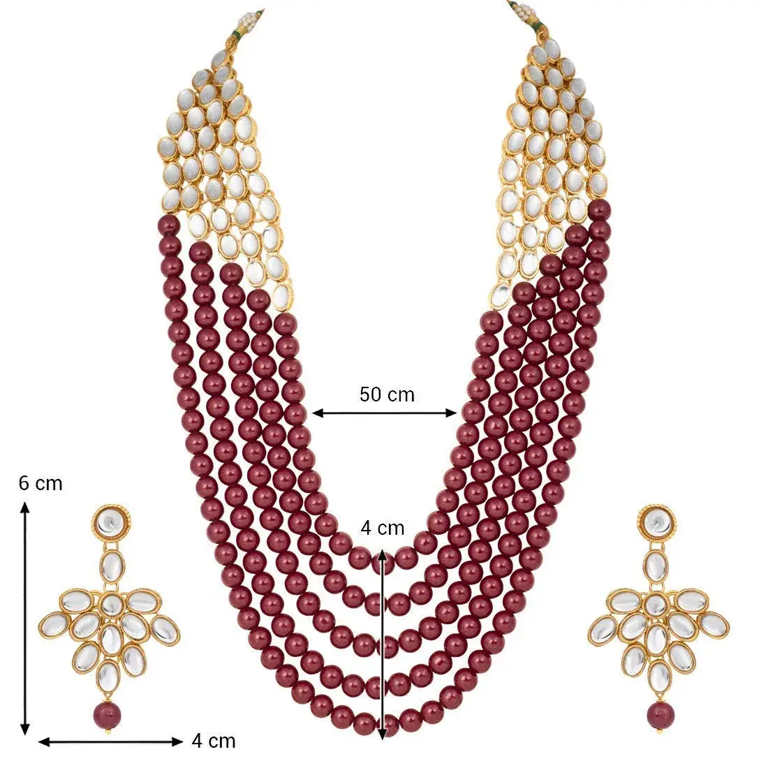 I Jewels White 5 Layer Faux Mother-of-Pearl Rani Jewelry Set with Earrings | Traditional & Festive Wear - view 5