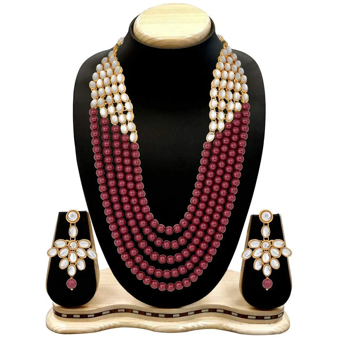 I Jewels White 5 Layer Faux Mother-of-Pearl Rani Jewelry Set with Earrings | Traditional & Festive Wear - view 2