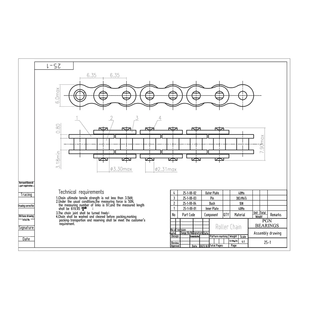PGN #25 Carbon Steel Roller Chain 10 Ft | ANSI #25, Durable Industrial Power Transmission - view 2