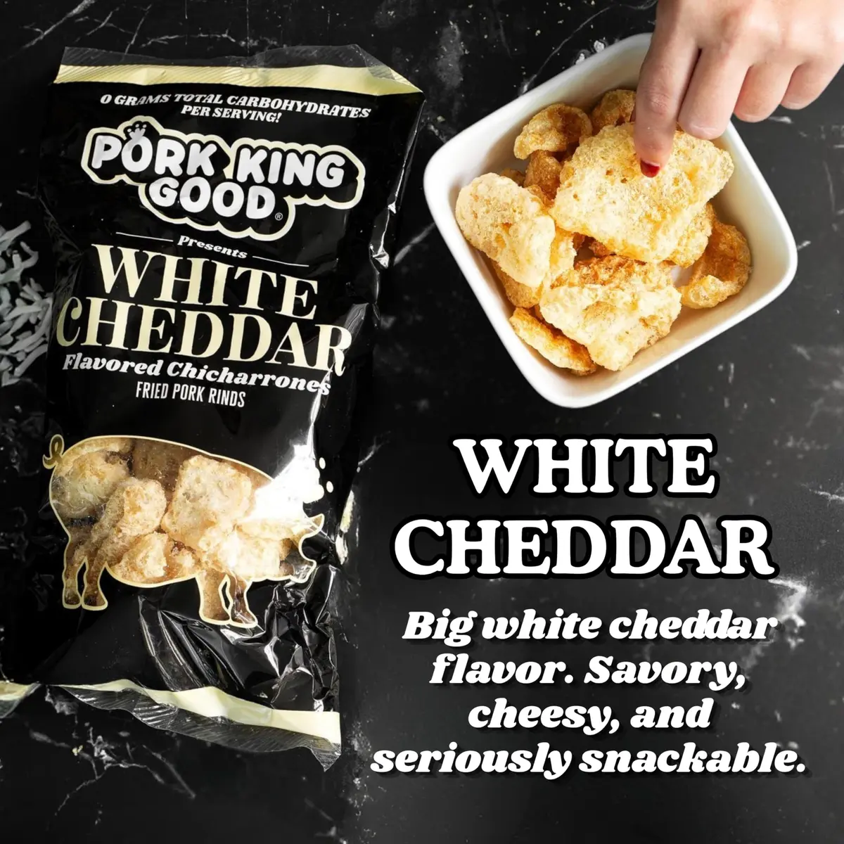 Pork King Good Pork Rinds (Chicharrones), White Cheddar, 4 Pack | Low-Carb, High Protein Snack in India - view 2