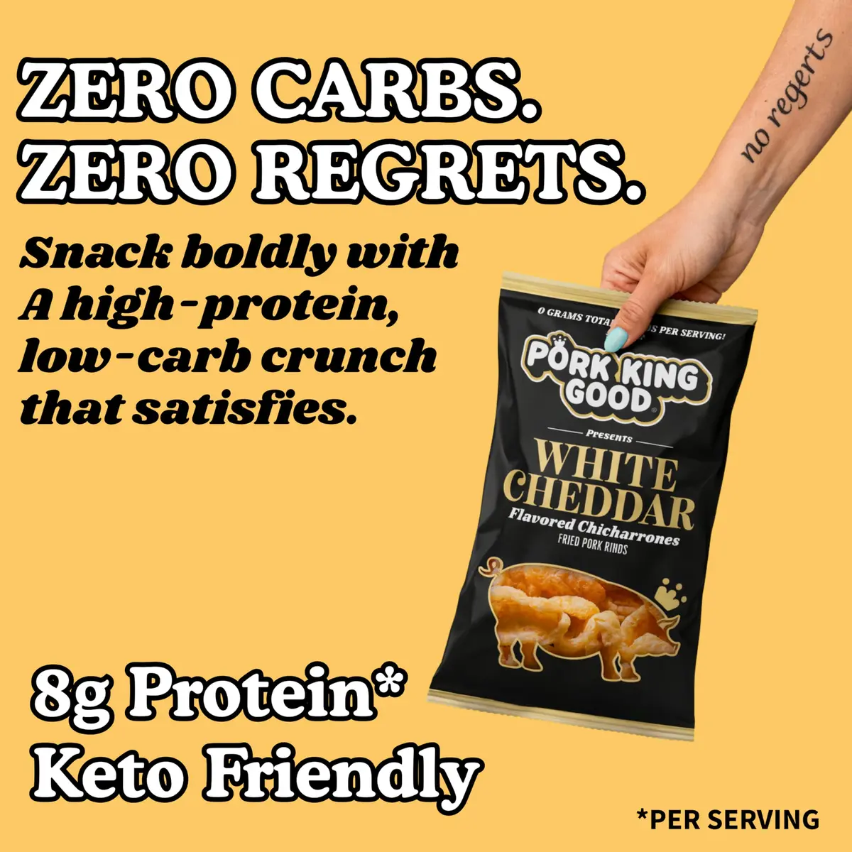 Pork King Good Pork Rinds (Chicharrones), White Cheddar, 4 Pack | Low-Carb, High Protein Snack in India - view 3