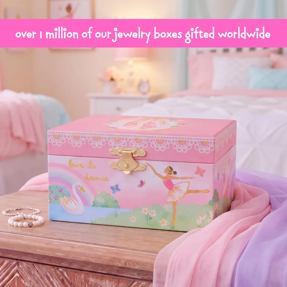 Jewelkeeper Musical Ballerina Jewelry Box for Girls | Twirling Ballerina & Soft Compartments (70-120 chars) - view 2