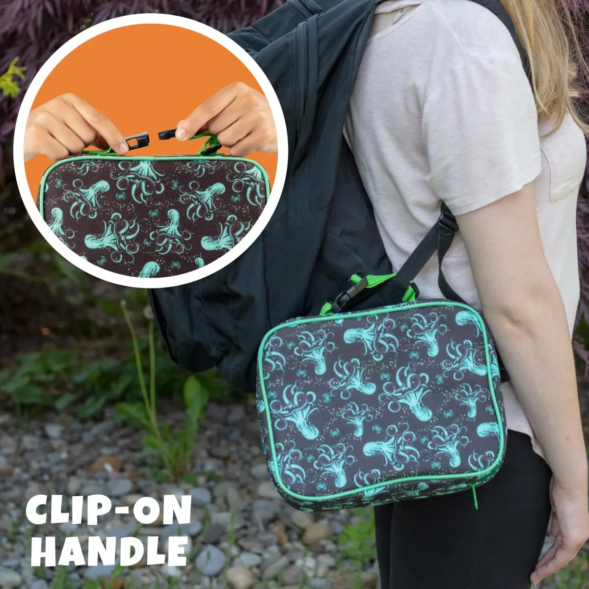 Bentology Octopus Insulated Lunch Bag 240cc (10 x 8 x 3 inches) | Reusable Lunch Bag with Waterproof Lining & Clip-On Handle - view 3