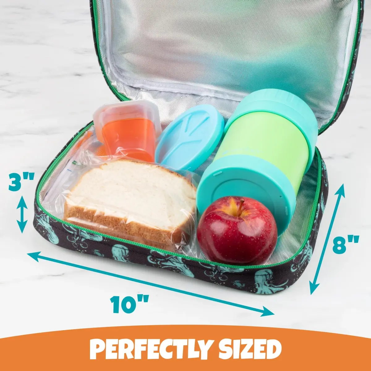 Bentology Octopus Insulated Lunch Bag 240cc (10 x 8 x 3 inches) | Reusable Lunch Bag with Waterproof Lining & Clip-On Handle - view 4