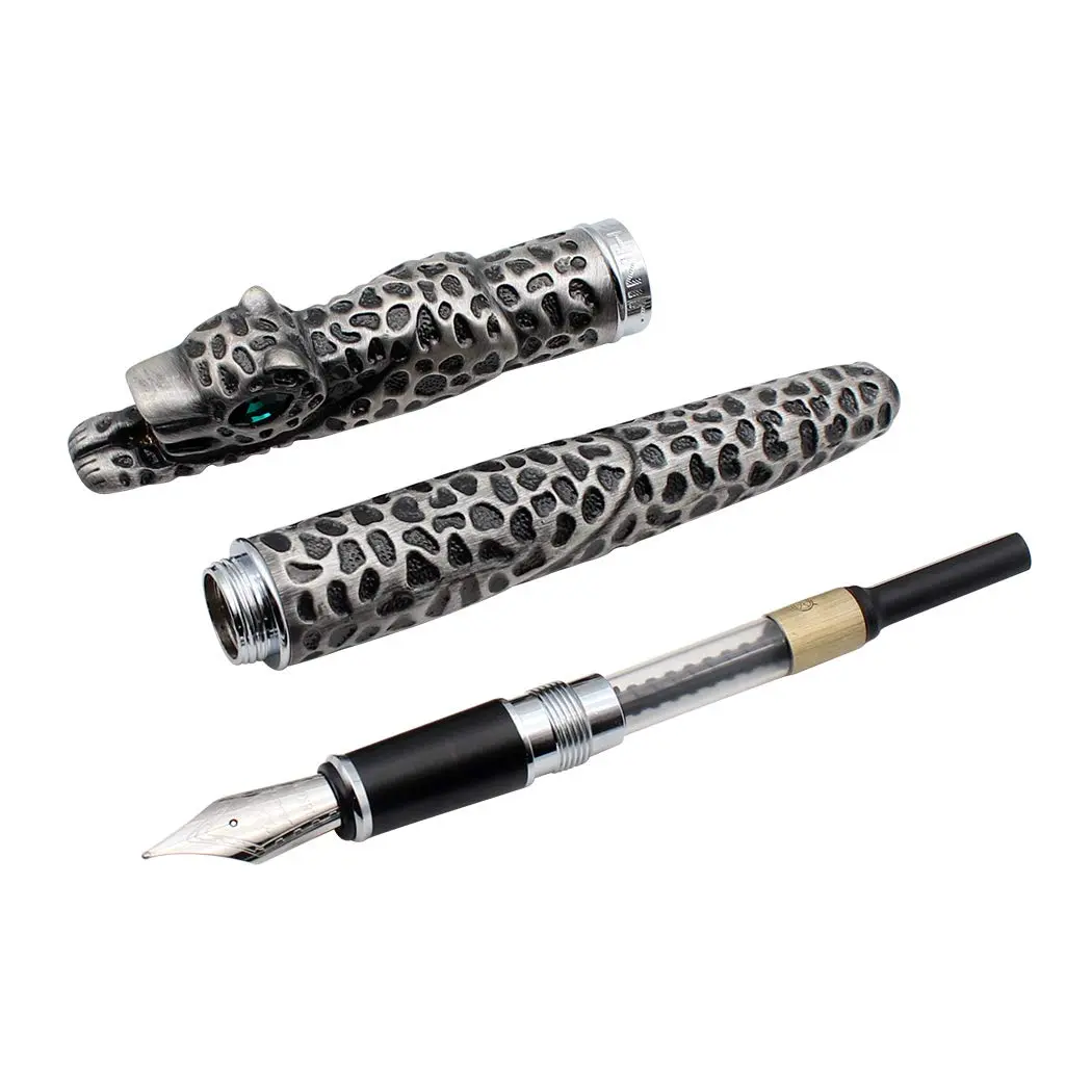 zoohot Leopard Jinhao Fountain Pen Medium Nib Big Heavy Pen & Refill Ink Converter (Ancient Silver) | Signature Gift Collection - view 5