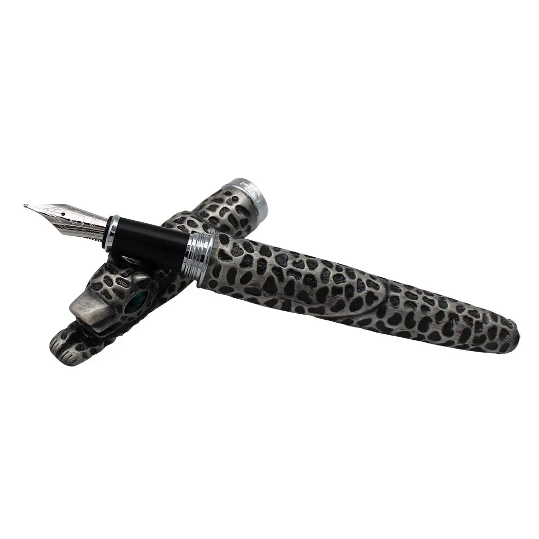 zoohot Leopard Jinhao Fountain Pen Medium Nib Big Heavy Pen & Refill Ink Converter (Ancient Silver) | Signature Gift Collection - view 3
