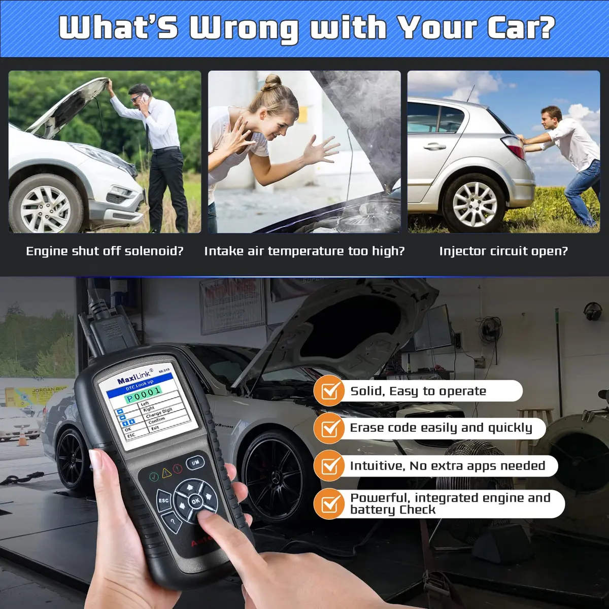 Autel MaxiLink ML519 Enhanced Universal OBD2 Scanner Car Diagnostic Tool | Full OBDII Functions with Live Data & Code Lookup - view 7