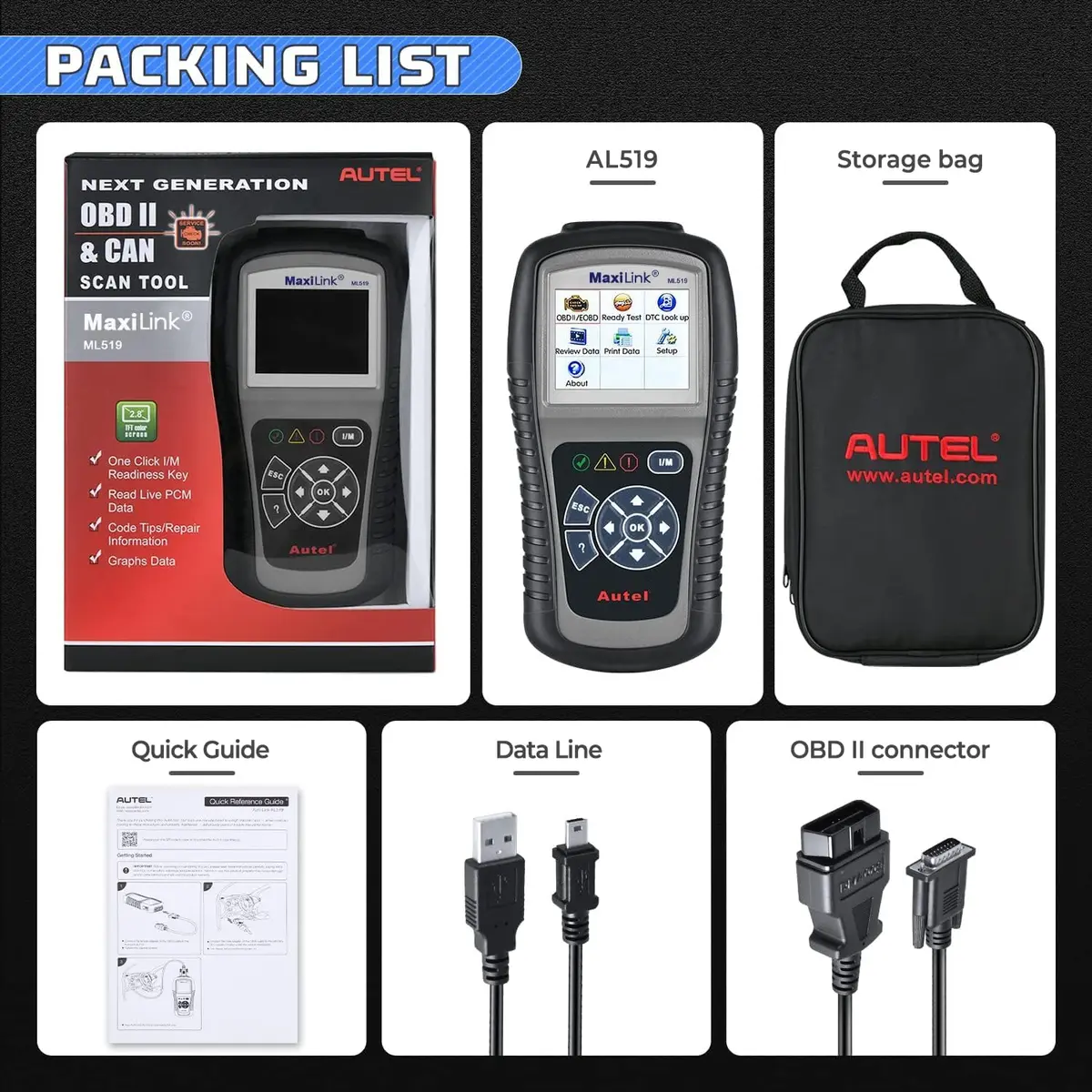 Autel MaxiLink ML519 Enhanced Universal OBD2 Scanner Car Diagnostic Tool | Full OBDII Functions with Live Data & Code Lookup - view 9