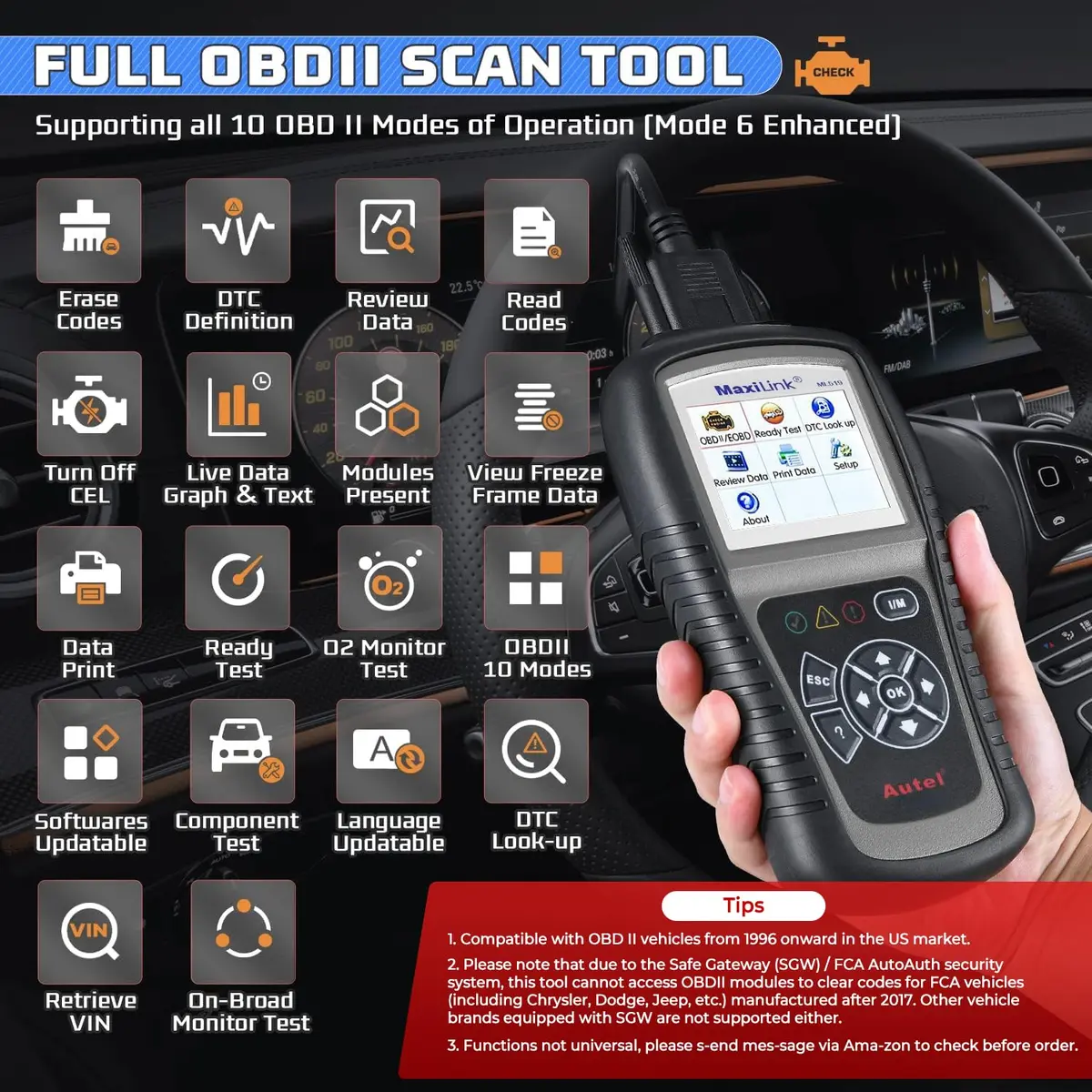 Autel MaxiLink ML519 Enhanced Universal OBD2 Scanner Car Diagnostic Tool | Full OBDII Functions with Live Data & Code Lookup - view 2