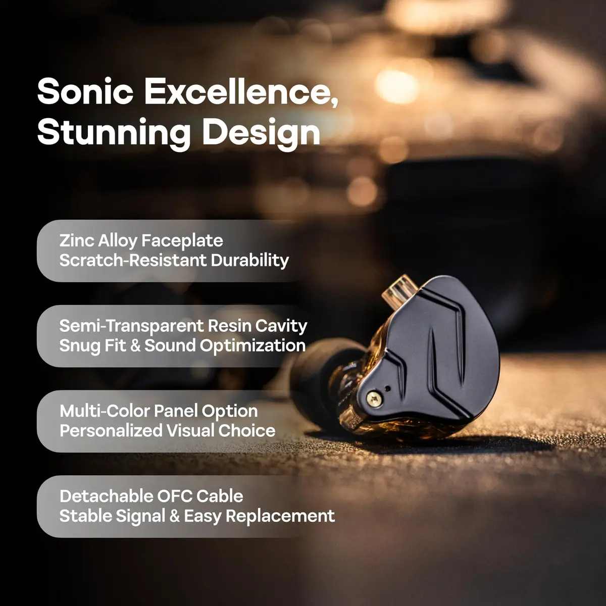 Linsoul KZ ZSN Pro Dual Driver In-Ear Monitor 1BA+1DD | Hybrid Metal HiFi Earphones with Detachable Cable - view 3