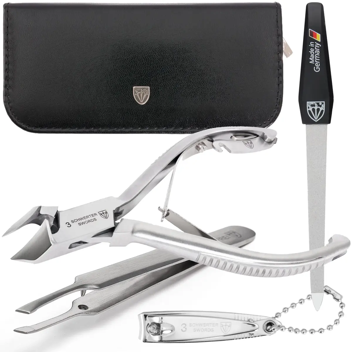 3 Swords Germany Professional Toe Nail Nipper Set with Case - Stainless Steel INOX, 4-Piece Manicure/Pedicure Kit | German Engineering - main product image