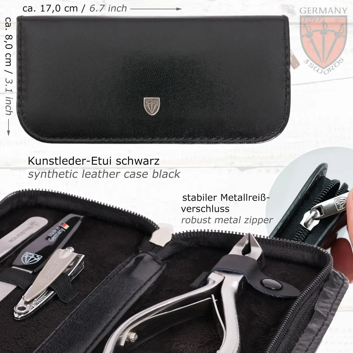 3 Swords Germany Professional Toe Nail Nipper Set with Case - Stainless Steel INOX, 4-Piece Manicure/Pedicure Kit | German Engineering - view 5