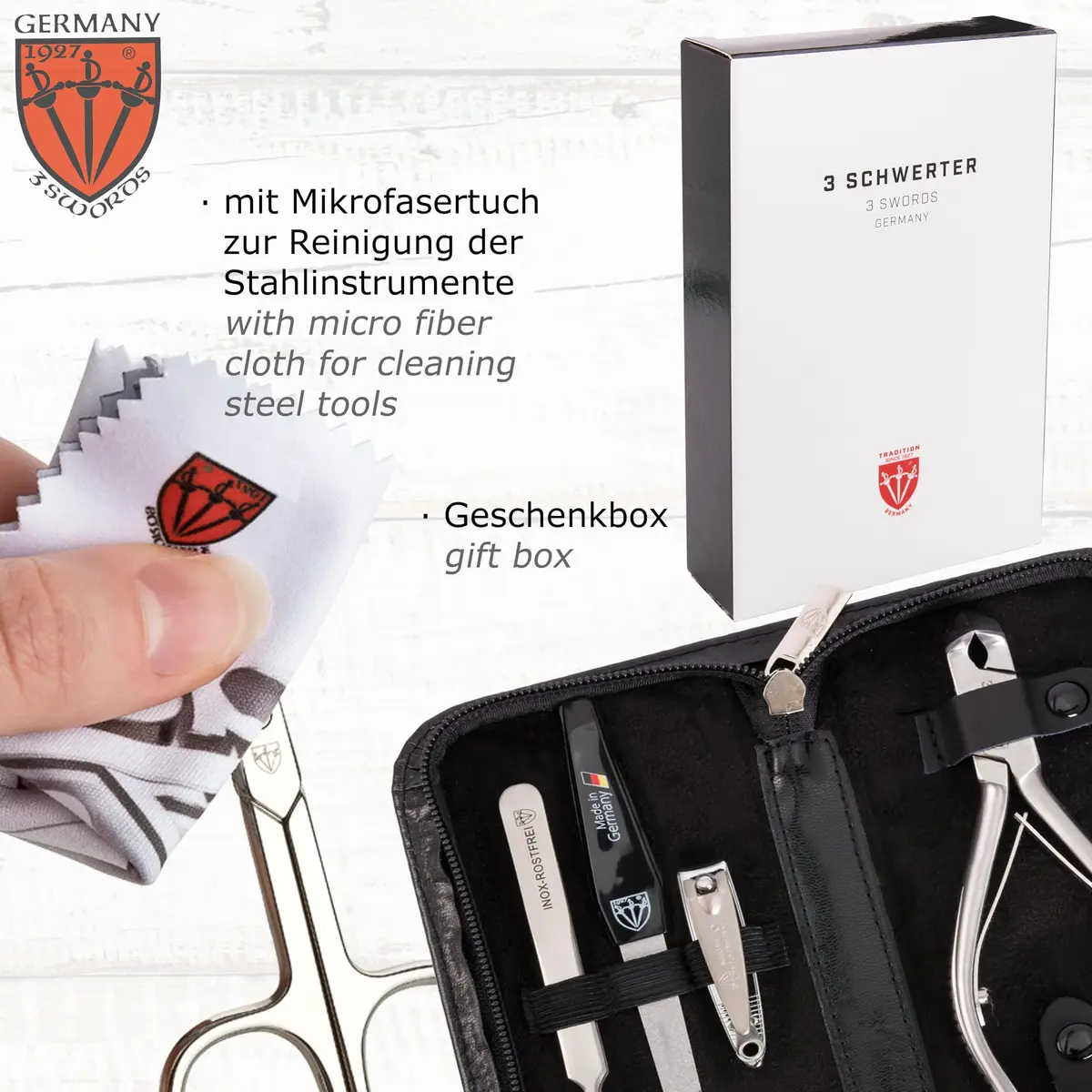 3 Swords Germany Professional Toe Nail Nipper Set with Case - Stainless Steel INOX, 4-Piece Manicure/Pedicure Kit | German Engineering - view 6
