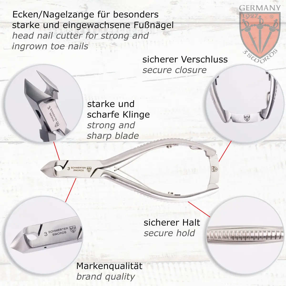 3 Swords Germany Professional Toe Nail Nipper Set with Case - Stainless Steel INOX, 4-Piece Manicure/Pedicure Kit | German Engineering - view 3