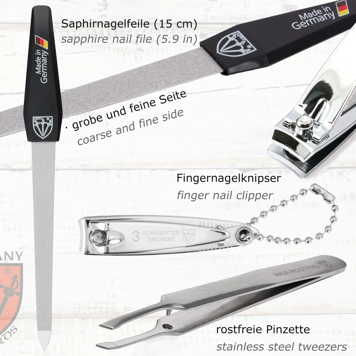 3 Swords Germany Professional Toe Nail Nipper Set with Case - Stainless Steel INOX, 4-Piece Manicure/Pedicure Kit | German Engineering - view 4