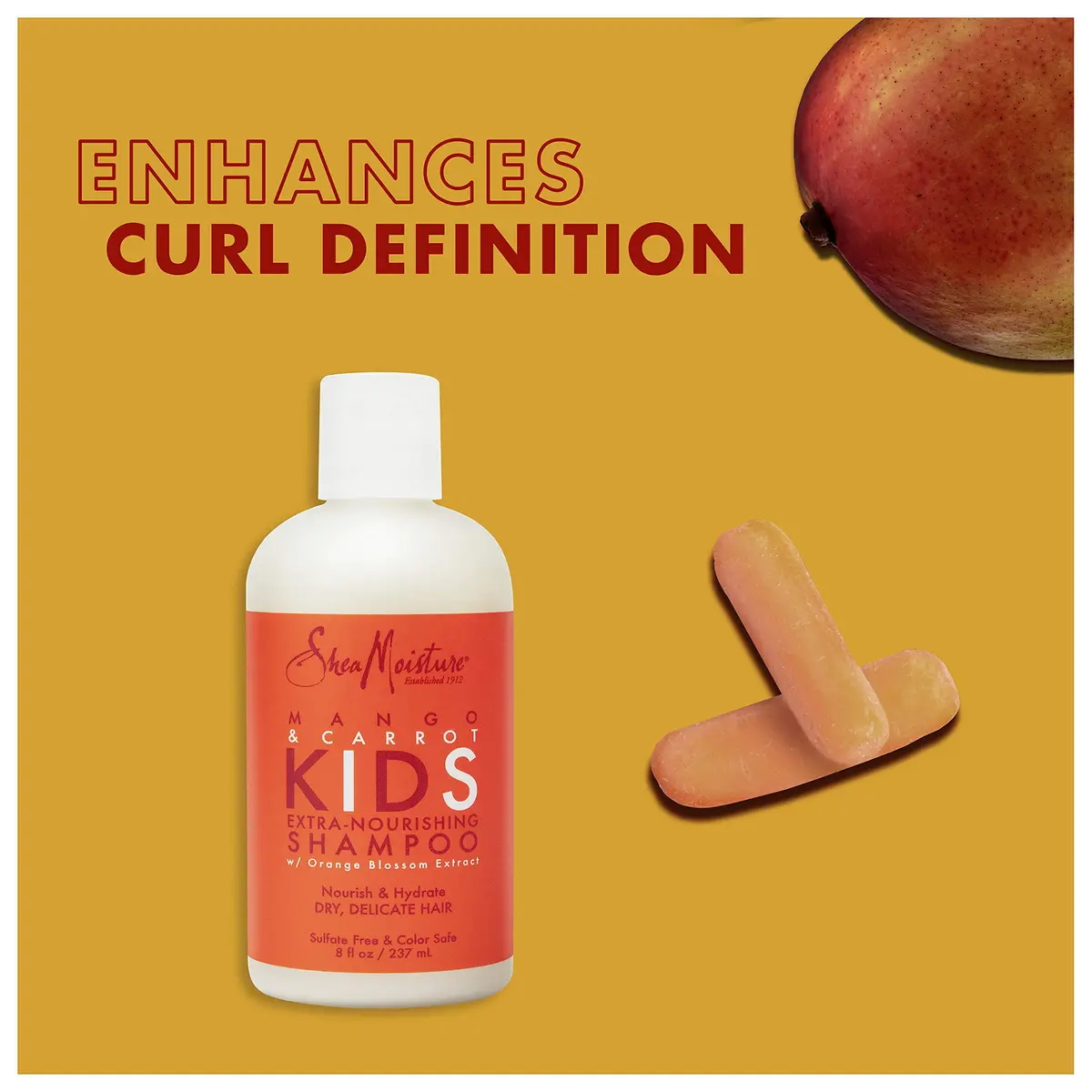Shea Moisture Kids Mango & Carrot Extra Nourishing Shampoo 237ml (8 Fl Oz) | Gentle Cleansing for Delicate Curly Hair - view 2