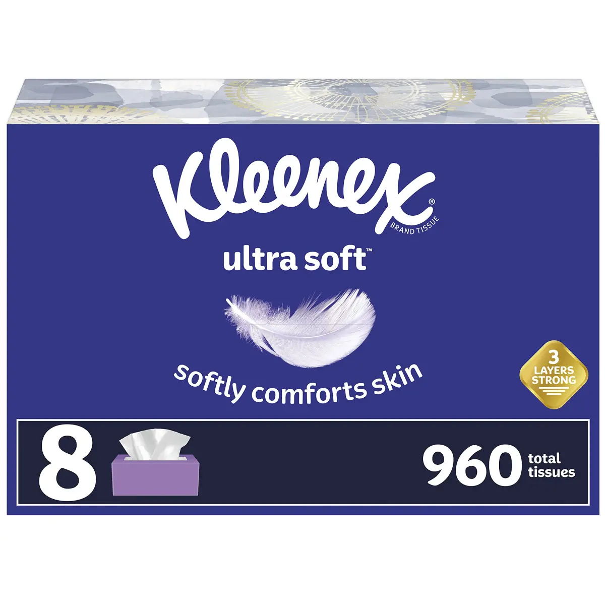 Kleenex Ultra Soft Facial Tissues 3-Ply 960 Tissues | 3-Ply, 120 Tissues per Box (Pack of 8) - main product image