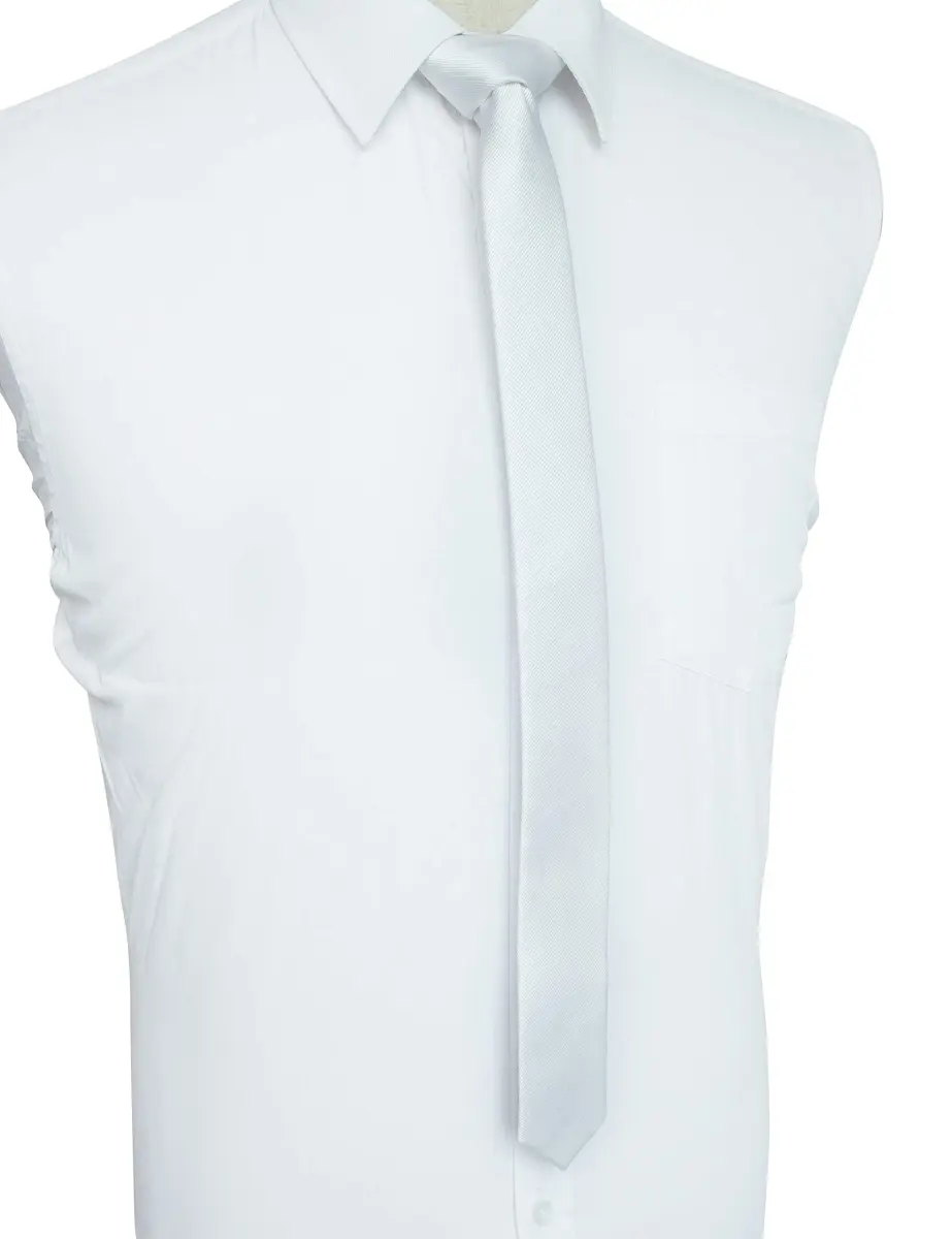 JEMYGINS White Silk Skinny Tie 4cm (1.58") | Business & Party Slim Necktie - view 2