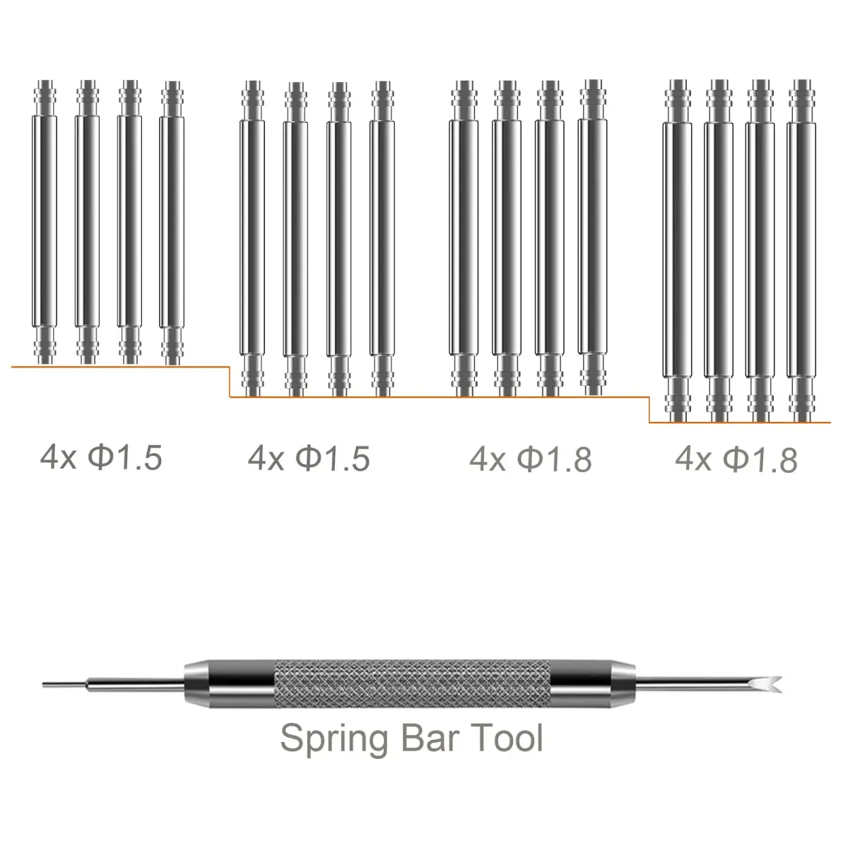 Vellsar 20mm Watch Spring Bars & Tool Kit | Stainless Steel, 1.8mm/1.5mm Thickness, Pack of 20 Bars - view 2