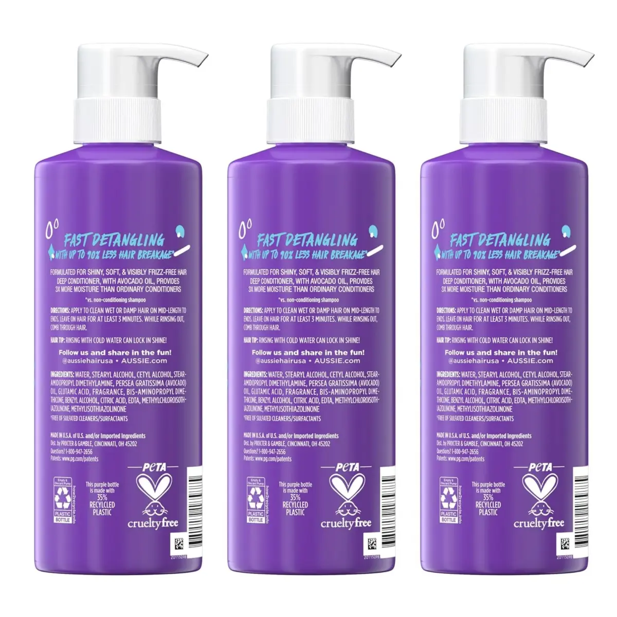 Aussie 3 Minute Miracle Moist Deep Conditioner Triple Pack | 492ml (16 Fl Oz Each) for Dry, Curly, Color-Treated Hair - view 8