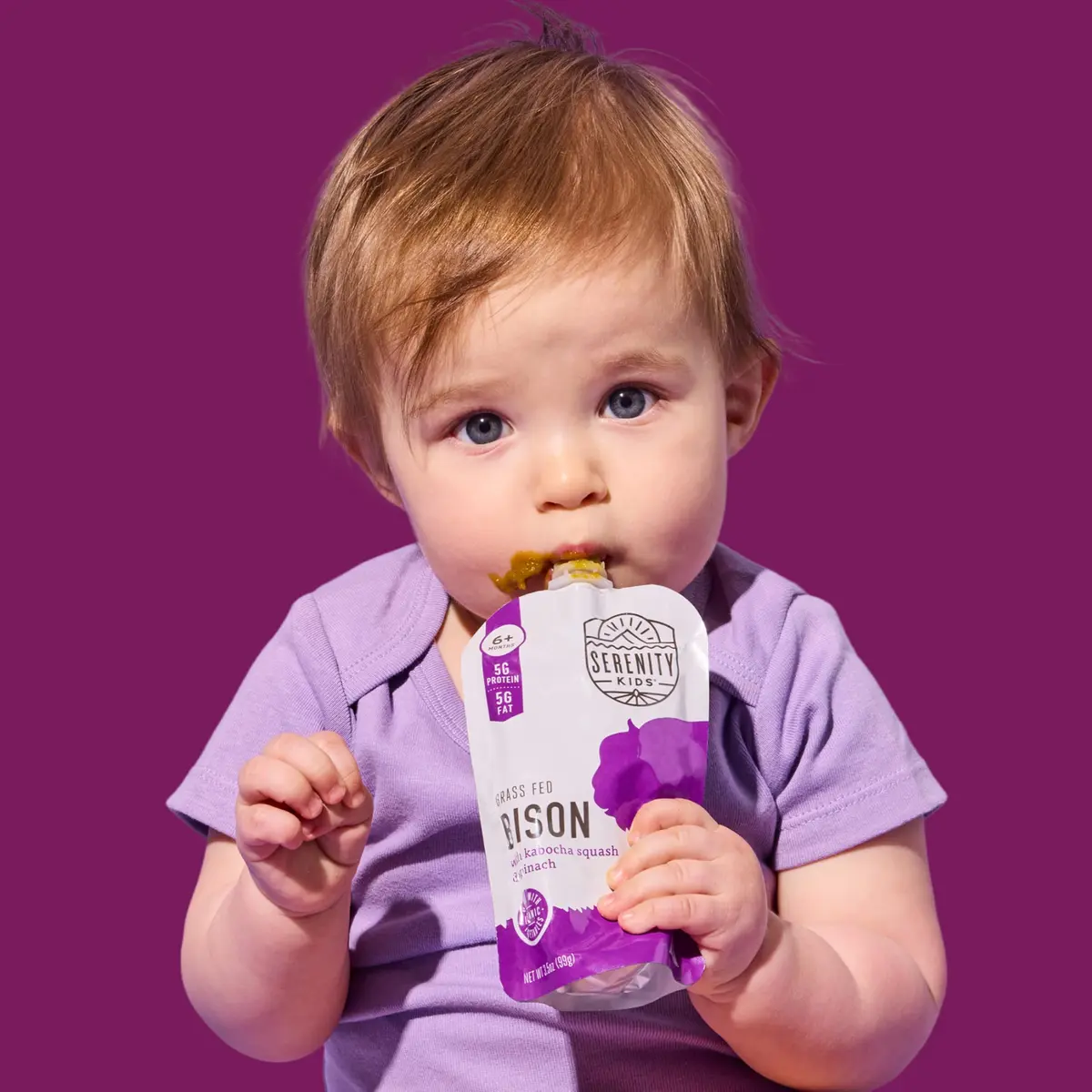 Serenity Kids 6+ Months Baby Food Pouches Puree Made With Ethically Sourced Meats & Organic Veggies | 3.5 Ounce BPA-Free Pouch | Grass Fed Bison, Kabocha Squash, Spinach - view 6