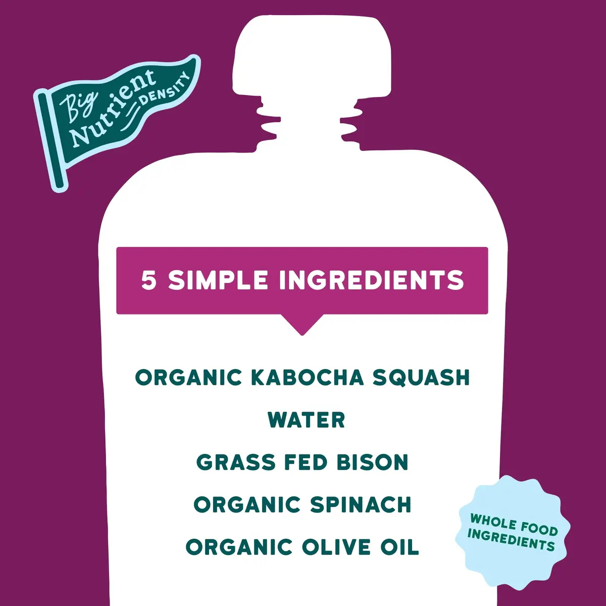 Serenity Kids 6+ Months Baby Food Pouches Puree Made With Ethically Sourced Meats & Organic Veggies | 3.5 Ounce BPA-Free Pouch | Grass Fed Bison, Kabocha Squash, Spinach - view 2