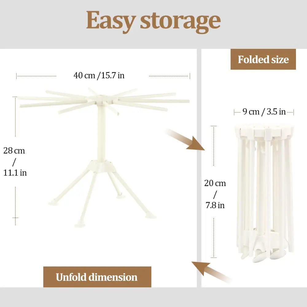Ourokhome Collapsible Pasta Drying Rack, Plastic Foldable Stand for Kitchen with 10 Arms | Space Saving & Stable - view 3